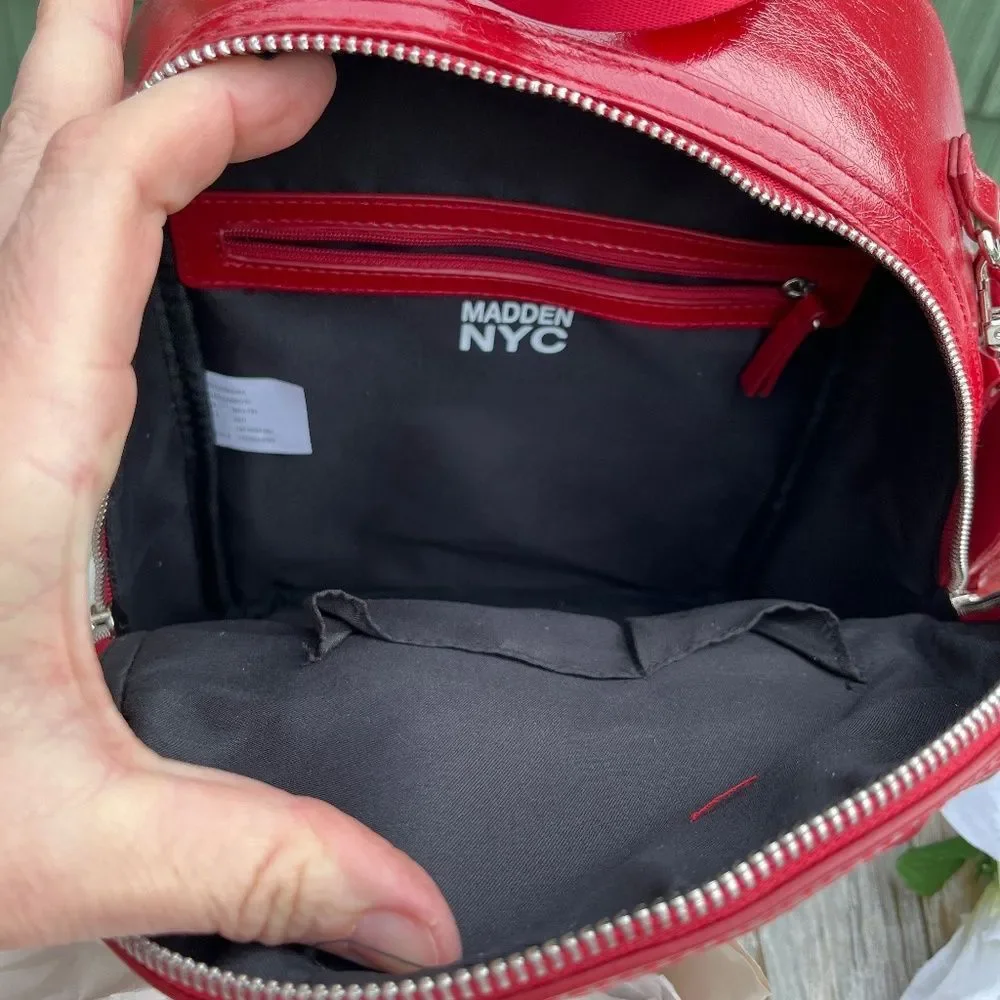 Madden Faux Leather Dome Ring Backpack Red Purse Bag